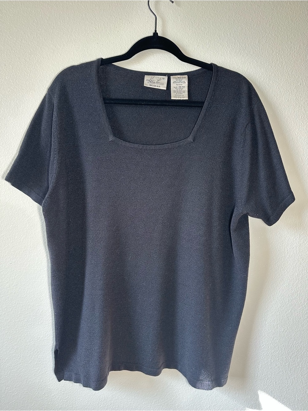 Vintage Kathie Lee Collection Black Short Sleeve Square Neck Top